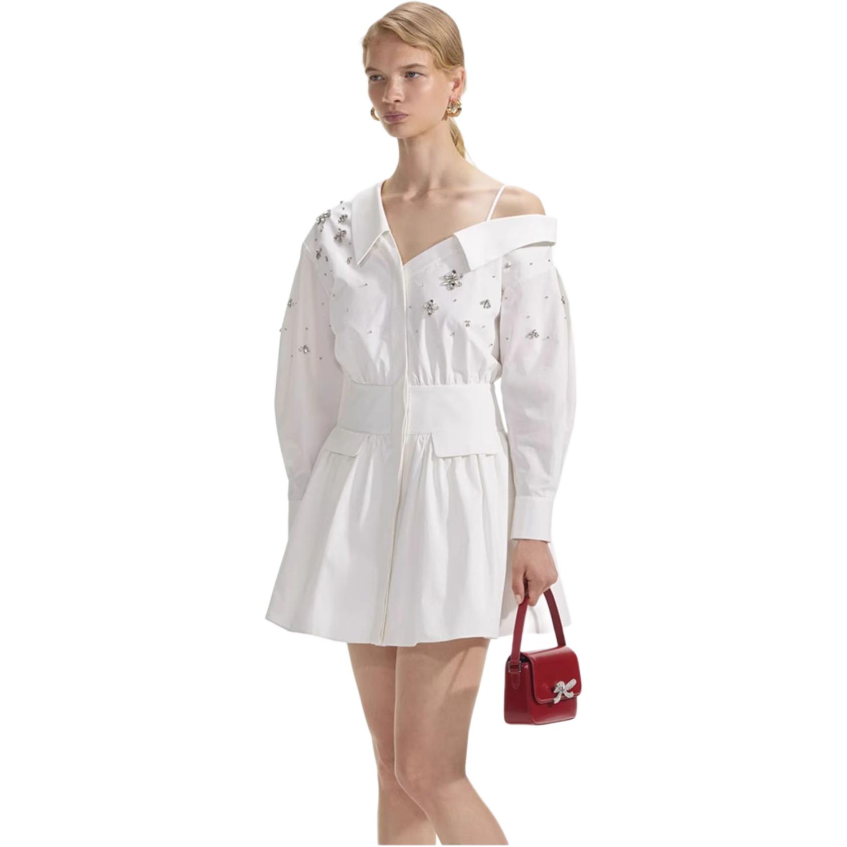 (Women) Self-Portrait Women’s White Embellished Asymmetric Long Sleeve Dress. SWF353Y02100 圖 3