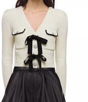 (Women) Self-Portrait Womens Knitted Cardigan V-Neck Bow Tie White Slim Fit Sweater SWF325M01800 (Women) Self-Portrait Womens Knitted Cardigan V-Neck Bow Tie White Slim Fit Sweater SWF325M01800