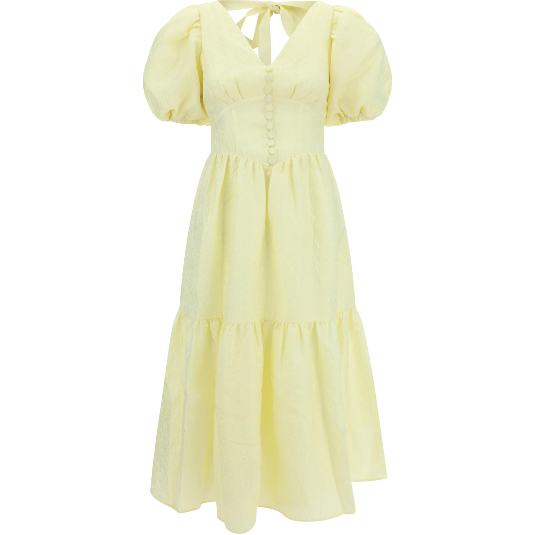 (Women) Self-Portrait Yellow V-Neck Puff Sleeve Midi Dress for Women. PF24028MAYELLOW 圖 2