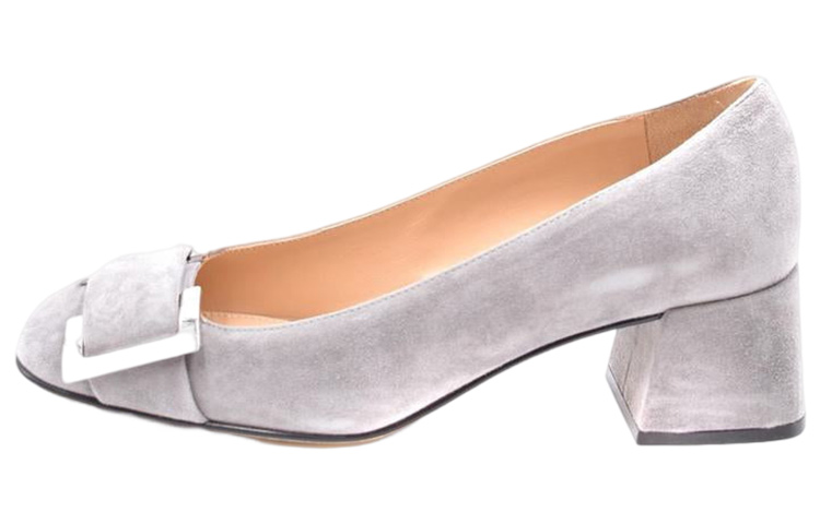 (Women) SERGIO ROSSI 'Grey Suede Square Toe Slip-On Block Heels' A94570MCAZ011227110