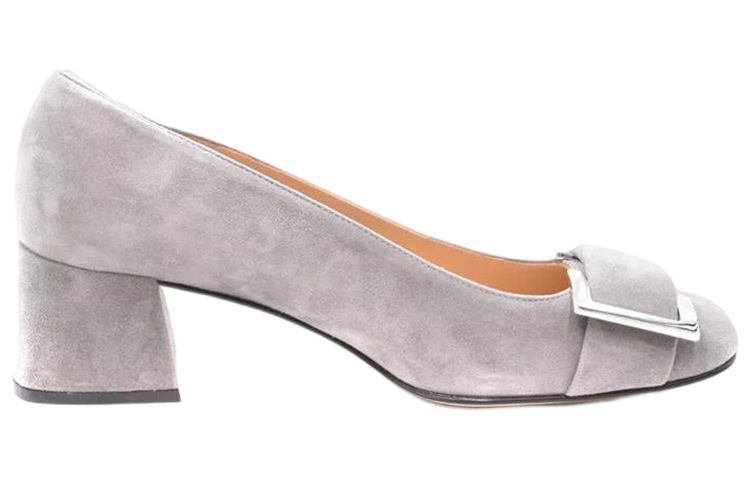 Order (W) (女性用) セルジオ ロッシ 'グレイ スエード スクエア トゥ スリッポン ブロック ヒール' A94570MCAZ011227110 A94570MCAZ011227110