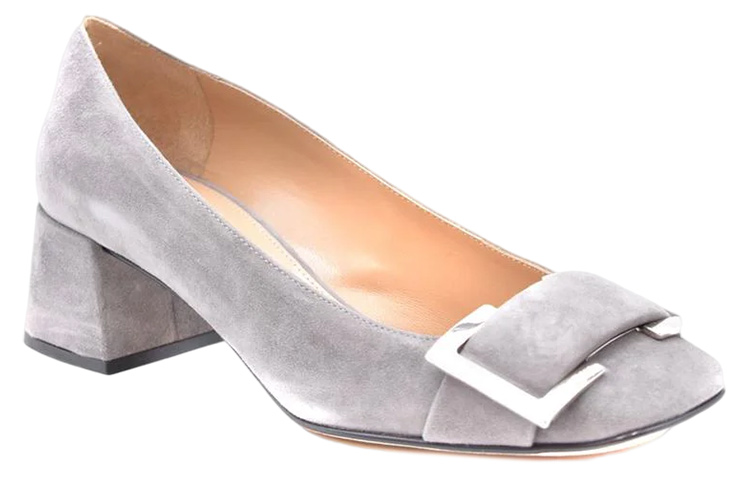 Lookbook (W) (女性用) セルジオ ロッシ 'グレイ スエード スクエア トゥ スリッポン ブロック ヒール' A94570MCAZ011227110 A94570MCAZ011227110