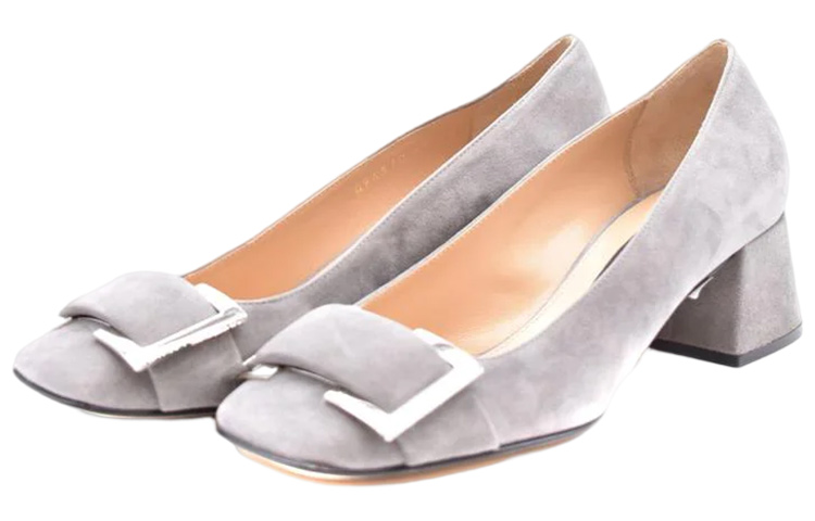 Shop (W) (女性用) セルジオ ロッシ 'グレイ スエード スクエア トゥ スリッポン ブロック ヒール' A94570MCAZ011227110 A94570MCAZ011227110