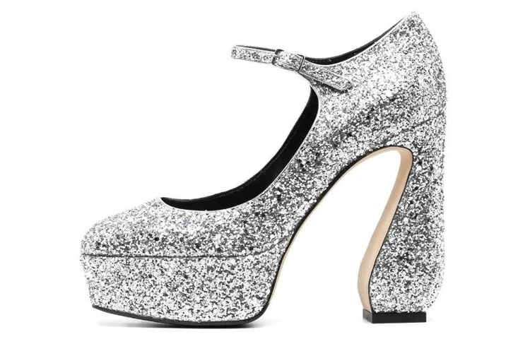 (W) SERGIO ROSSI 'Silver Fashion Chunky Heel'