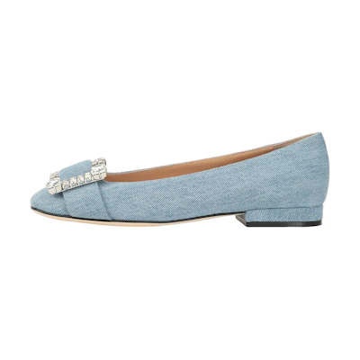 (W) SERGIO ROSSI Ballet Flats 'Crystal Buckle Denim Blue'