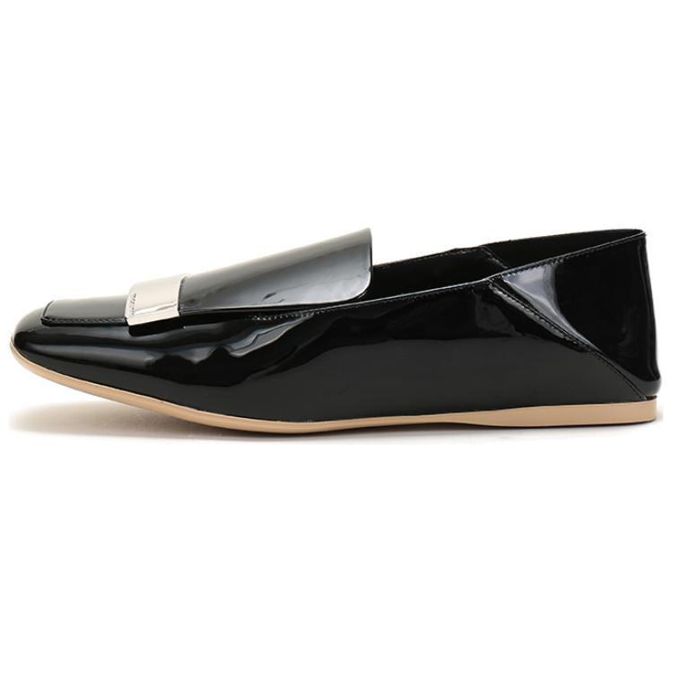 (Women) Sergio Rossi Black Leather Slip-On Loafers Casual Minimalist Flats 1cm A83120MVIV014701000