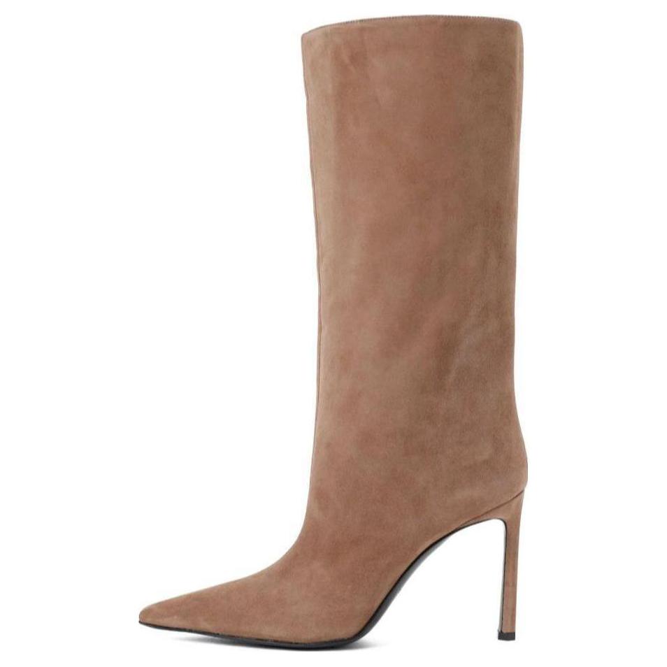 (Women) Sergio Rossi Brown Pointed Toe High Boots Slip-On Style B04270MCAZ012243