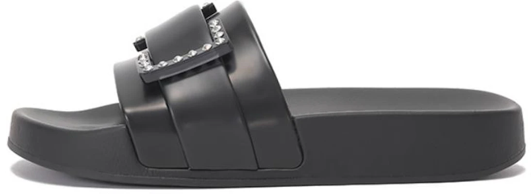 (Women) Sergio Rossi Crystal Buckle Metallic Black Slide Sandals B01030MFI6871000400 Buy (Women) Sergio Rossi Crystal Buckle Metallic Black Slide Sandals B01030MFI6871000400