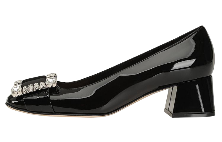 (Women) SERGIO ROSSI Crystal Buckle Patent Mid-Heel 'Black' A92140MVIV011101000