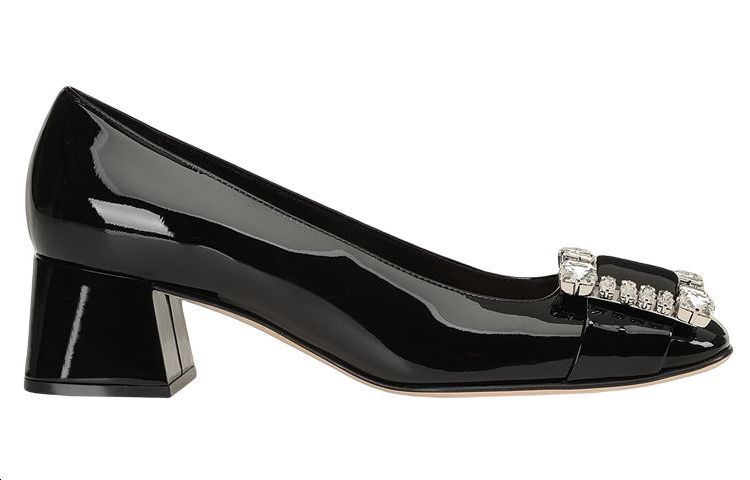 Order SERGIO ROSSI 水晶扣漆皮中跟鞋 女款 黑色