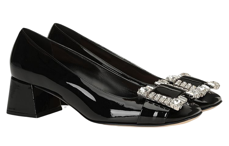 Lookbook SERGIO ROSSI 水晶扣漆皮中跟鞋 女款 黑色