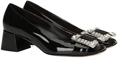 SERGIO ROSSI 水晶扣漆皮中跟鞋 女款 黑色 Lookbook SERGIO ROSSI 水晶扣漆皮中跟鞋 女款 黑色