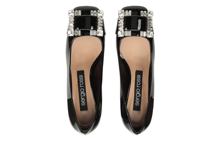 Shop SERGIO ROSSI 水晶扣漆皮中跟鞋 女款 黑色