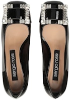 SERGIO ROSSI 水晶扣漆皮中跟鞋 女款 黑色 Shop SERGIO ROSSI 水晶扣漆皮中跟鞋 女款 黑色