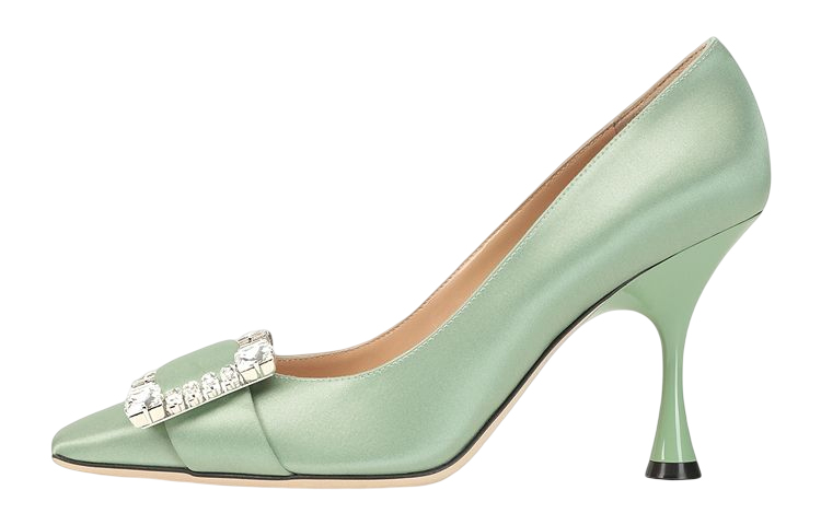 (Women) SERGIO ROSSI Crystal Buckle Satin High Heels 'Mint Green' A92861MTEZ021203119