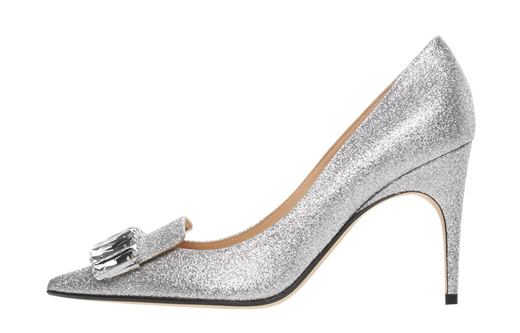 (W) SERGIO ROSSI Crystal Leather High Heels 'Silver'
