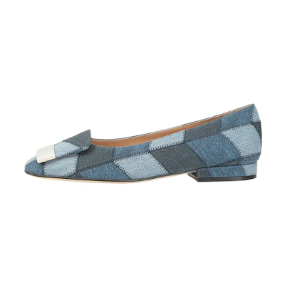 (W) SERGIO ROSSI Denim Flat 'Blue Square-Toe'