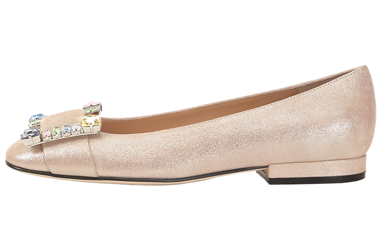 (Women) SERGIO ROSSI Flat Leather Shoes 'Crystal Buckle Nude' A92270MCA3011102244