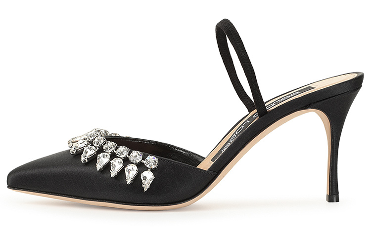 (Women) SERGIO ROSSI Godiva Black Leather Stiletto Fashion Mules Sandals A97990MFI5101101498