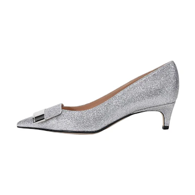 (W) SERGIO ROSSI Knit Mule 'Silver'