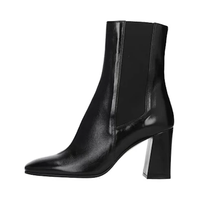 (W) SERGIO ROSSI Leather Ankle Boot 'Square Toe Black Chunky Heel'