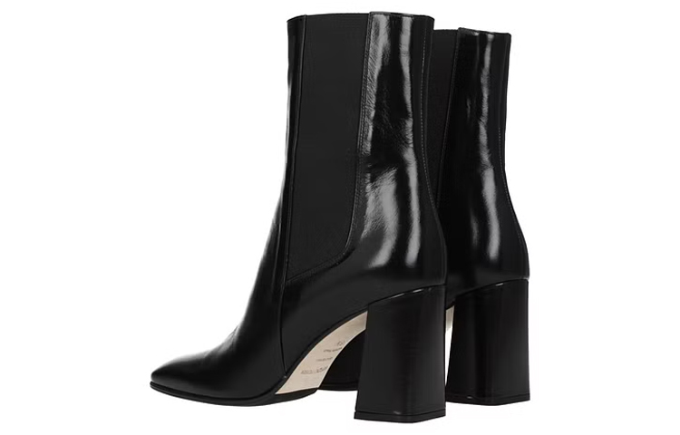 (W) SERGIO ROSSI Leather Ankle Boot 'Square Toe Black Chunky Heel' 圖 4