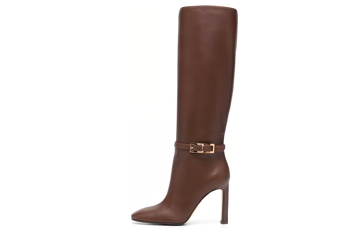 (Women) SERGIO ROSSI Leather Boots 'Reddish Brown Fashion High Heel' A99771MNAN072122