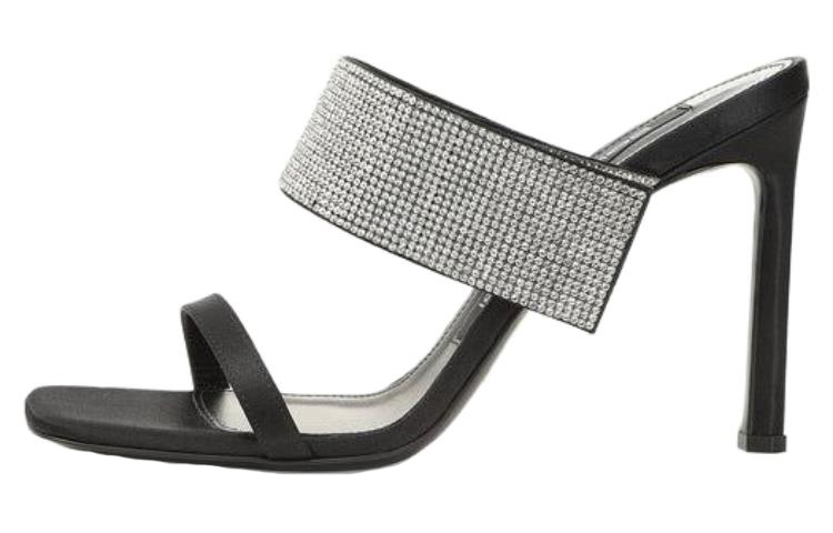 (W) SERGIO ROSSI Leather Peep-Toe Slide Heels 'Black'