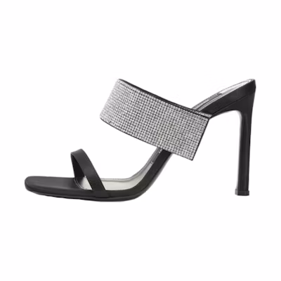 (W) SERGIO ROSSI Leather Peep-Toe Slide Heels 'Black'