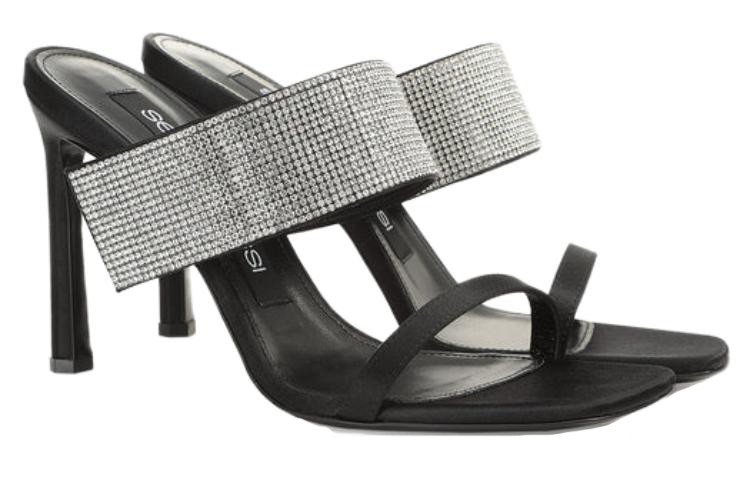 (W) SERGIO ROSSI Leather Peep-Toe Slide Heels 'Black' 圖 2