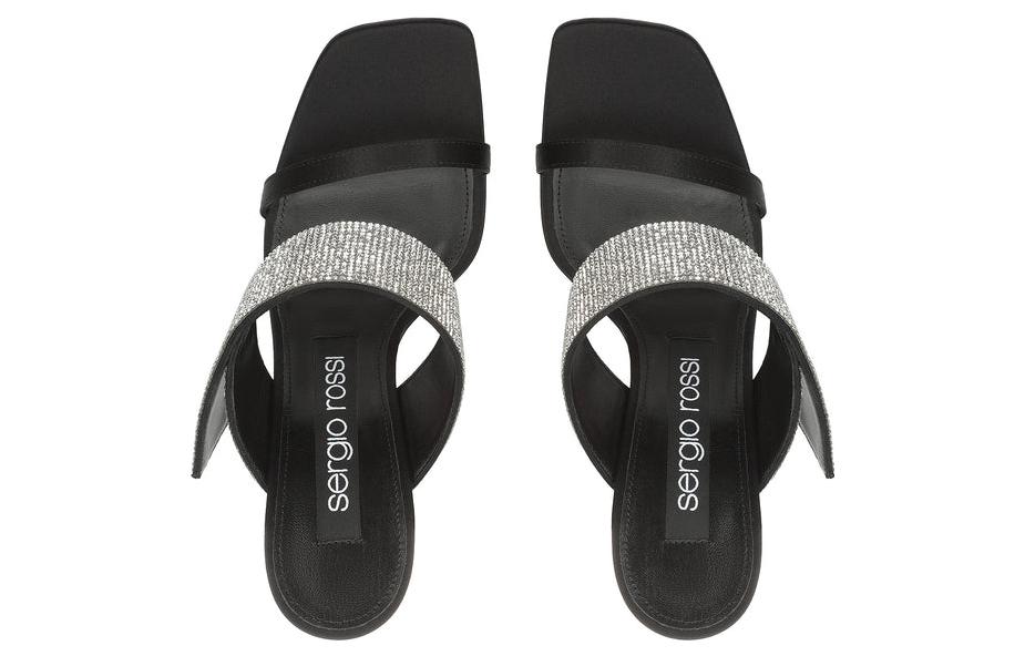 (W) SERGIO ROSSI Leather Peep-Toe Slide Heels 'Black' 圖 3