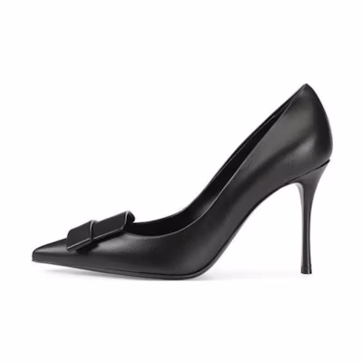 (W) SERGIO ROSSI Leather Pointed-Toe Slip-On Stiletto 'Black'
