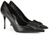 (W) Sergio Rossi Kasut Kulit Hitam Tumit Tinggi Hujung Runcing Wanita Slip-On B04940MNAN071101000
