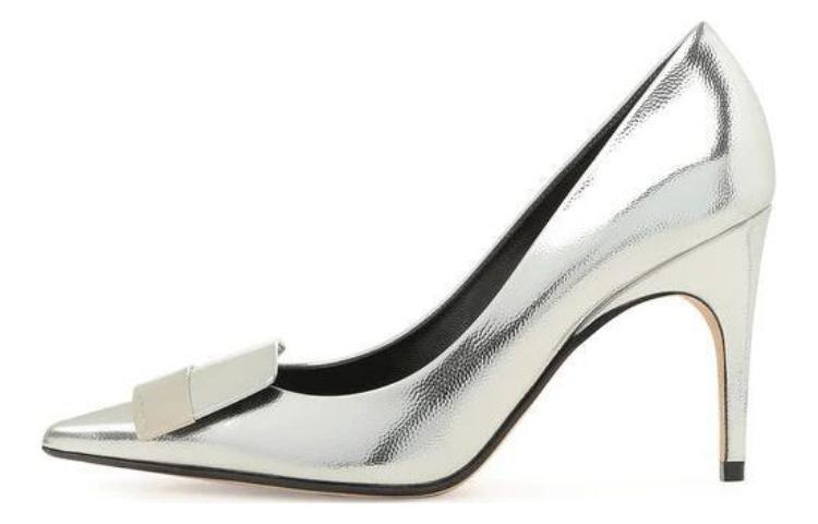 (W) SERGIO ROSSI Leather Pointed-Toe Stiletto Heels 'Silver'