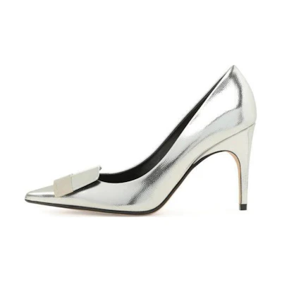 (W) SERGIO ROSSI Leather Pointed-Toe Stiletto Heels 'Silver'