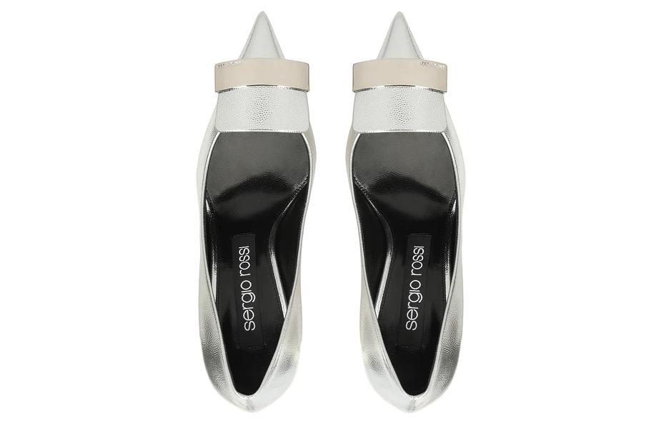 (W) SERGIO ROSSI Leather Pointed-Toe Stiletto Heels 'Silver' 圖 3