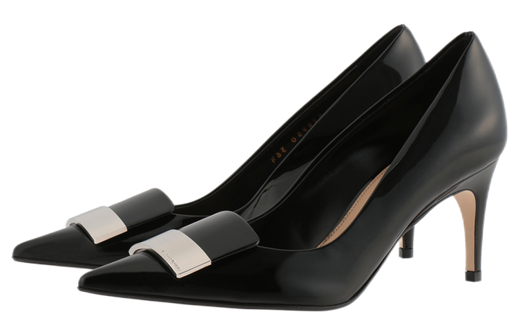 Order (W) SERGIO ROSSI Sepatu Hak Tinggi Kulit Lancip 'Hitam' A78950MVIV011101000