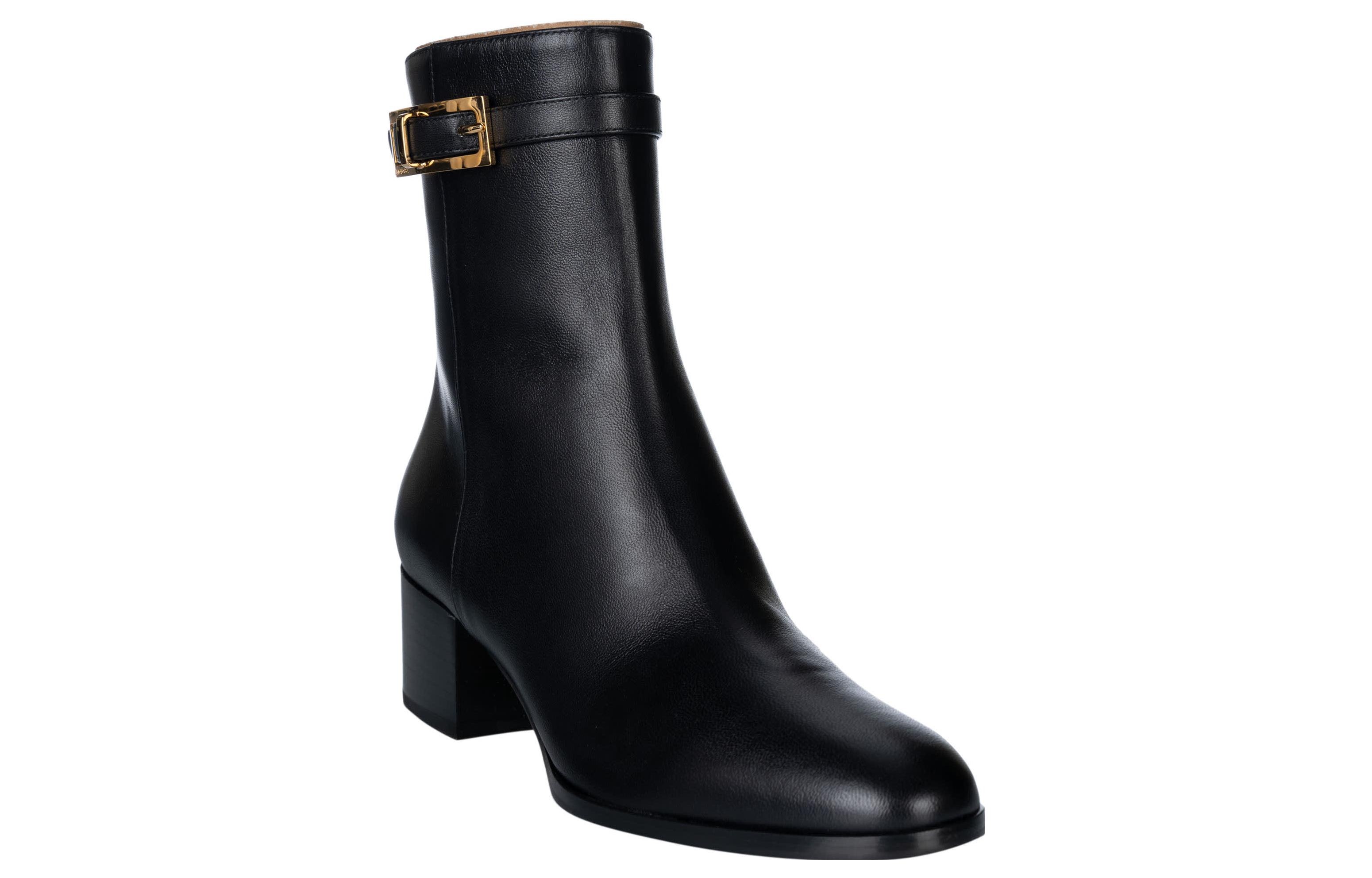 Order (Women) SERGIO ROSSI Leather Round-Toe Block Heel Ankle Boot 'Black' A99820MNAN071000