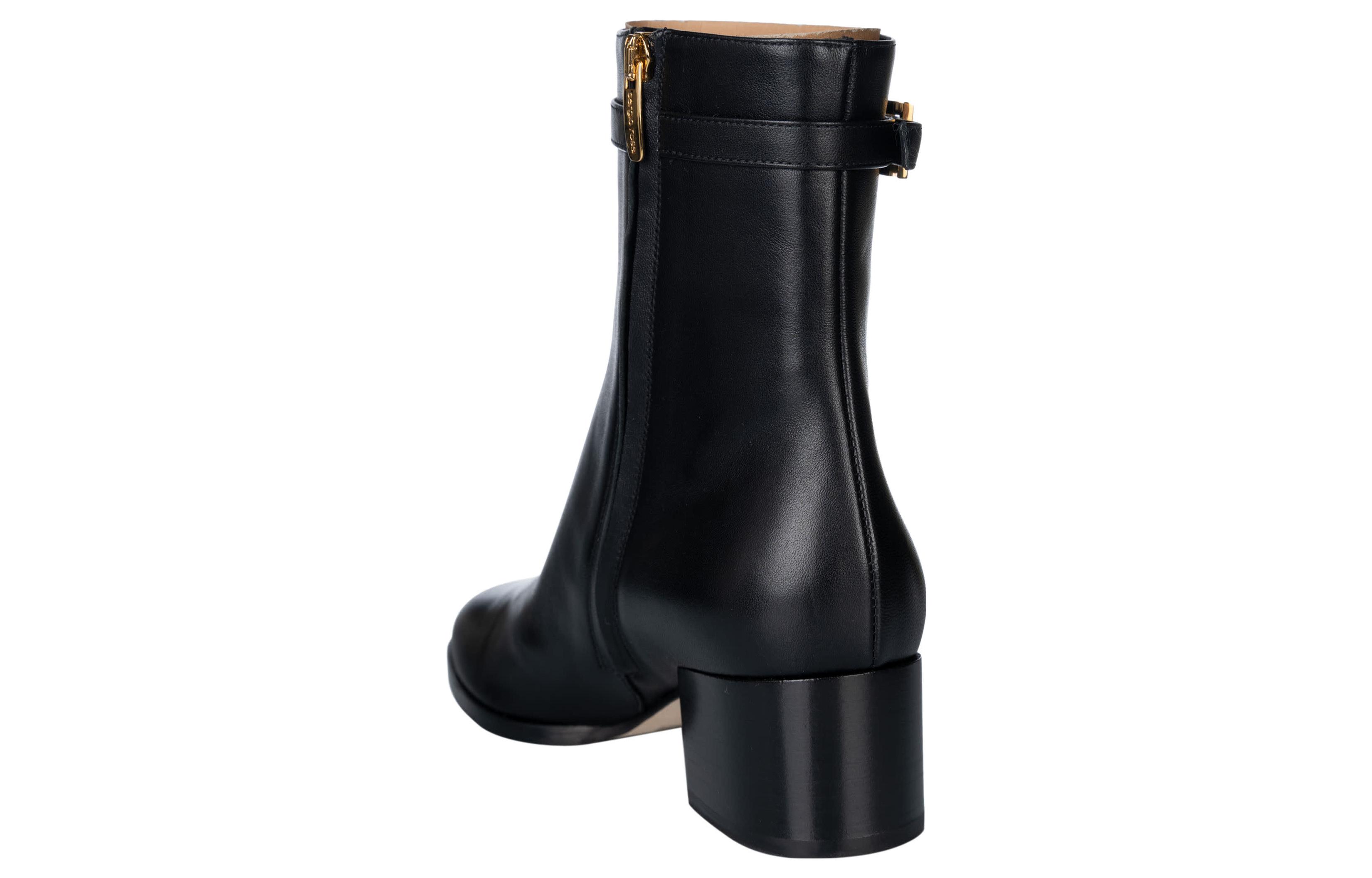 Shop (Women) SERGIO ROSSI Leather Round-Toe Block Heel Ankle Boot 'Black' A99820MNAN071000