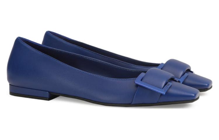 (W) SERGIO ROSSI Leather Slip-On Flat 'Blue Square Toe' 圖 2