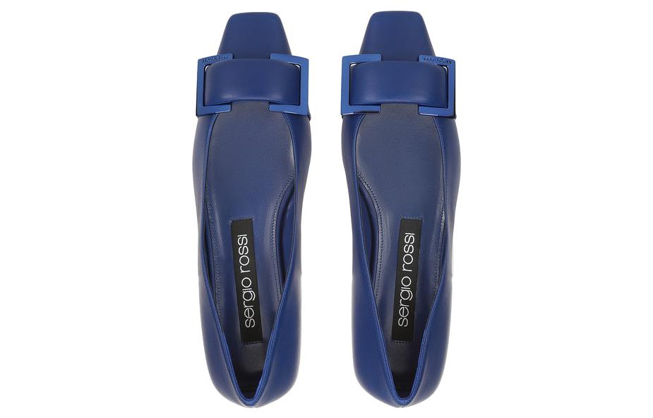 (W) SERGIO ROSSI Leather Slip-On Flat 'Blue Square Toe' 圖 3