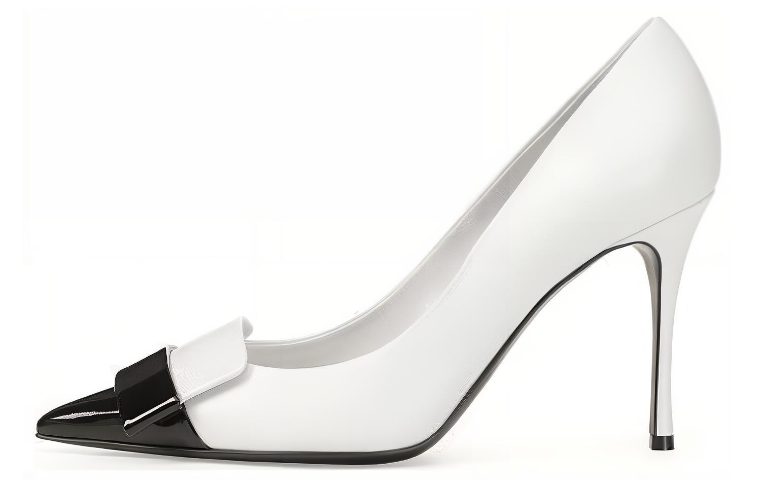 (Women) Sergio Rossi Leather Slip-On Stiletto Heels 8.8cm White Black B07610MFN5951101550