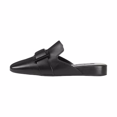 (W) SERGIO ROSSI Leather Square Toe Buckle Loafers 'Black'