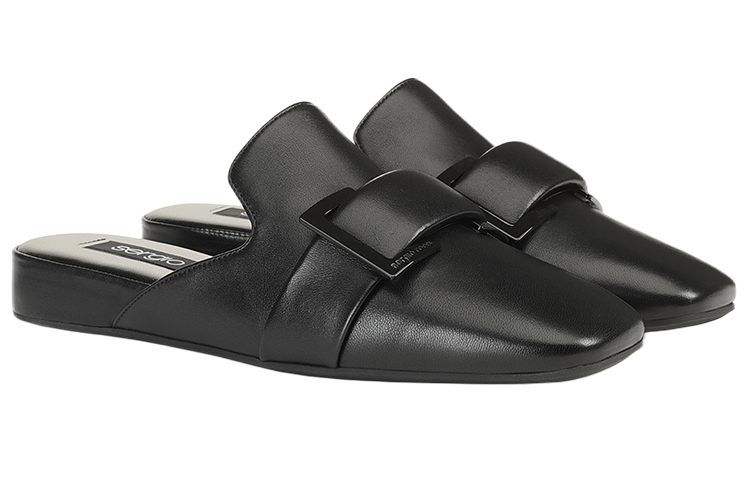 Order (W) SERGIO ROSSI 黑色真皮方头扣乐福鞋 A97880MNAN074101000