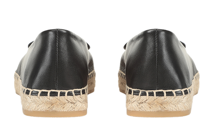 Shop SERGIO ROSSI 皮革草編平底鞋 女款 黑色