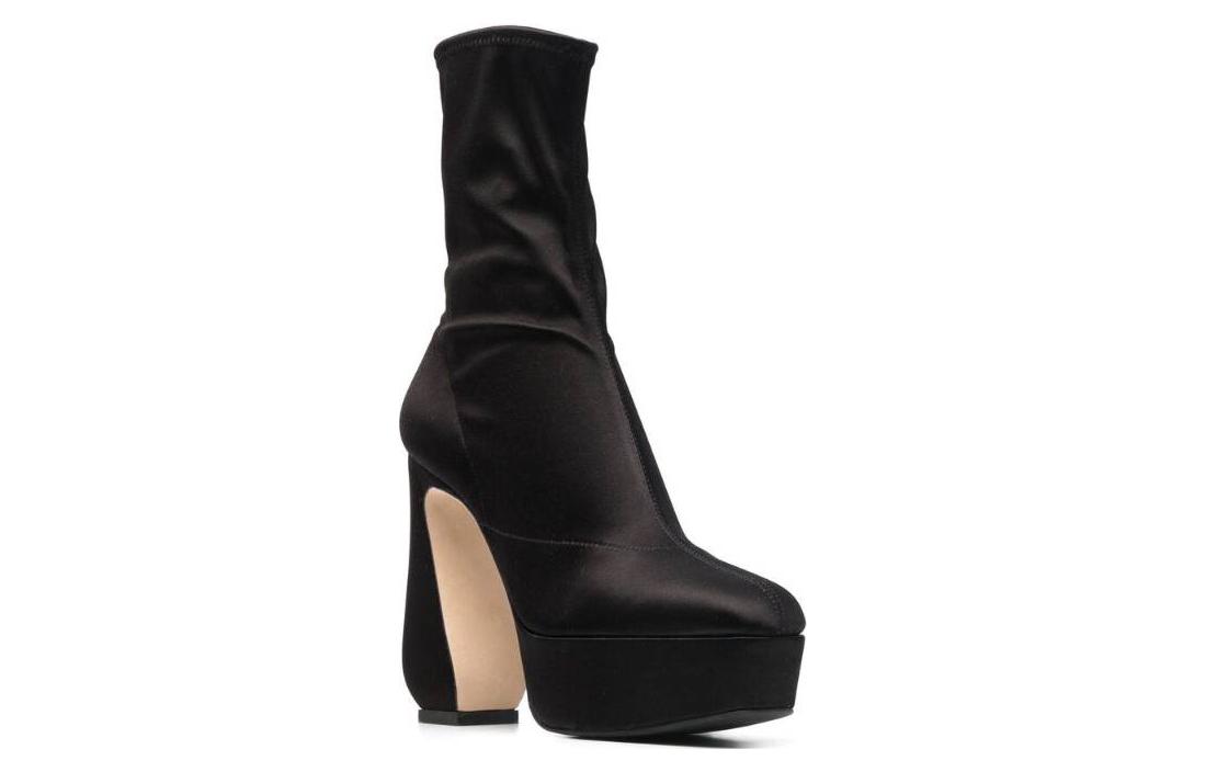 (W) SERGIO ROSSI Leather Zip High-Heel Round-Toe Ankle Boots 'Black' 圖 2