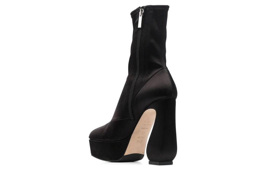(W) SERGIO ROSSI Leather Zip High-Heel Round-Toe Ankle Boots 'Black' 圖 3