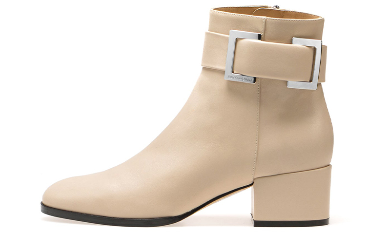 (Women) SERGIO ROSSI Leather Zipper Round Toe Ankle Boot 'Beige' A88930MNAN079180310
