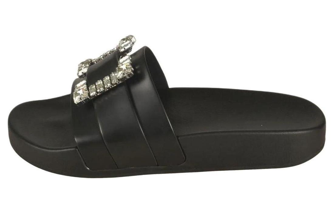 (Women) Sergio Rossi Open-Toe Slip-On Flat Sandals Black B01030MFL1721000