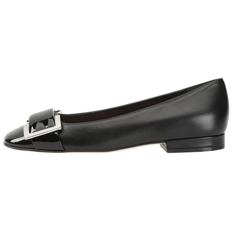 (W) SERGIO ROSSI Patent Leather Square Toe Flats 'Black'